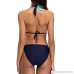 KimKey Women Halter Two Piece Bikini Swimwear Soft Padding Swimsuit Wirefree Black and Blue Wirefree B07CBPG74W